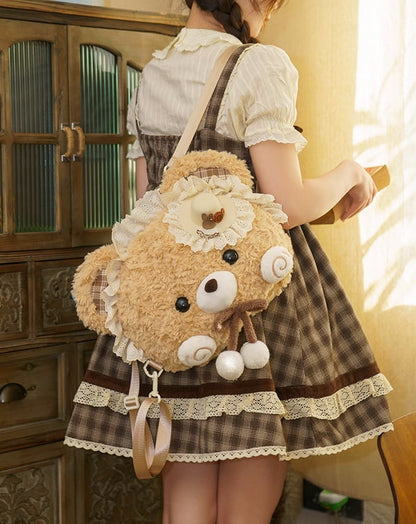 Kawaii Detachable Straps Bear Backpack Oversized With Brown