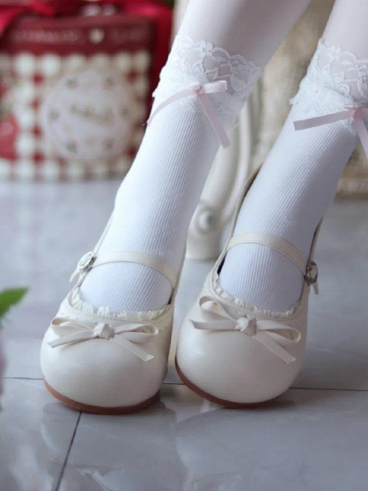 Lolita Beige with Matte Shoes Bow Flat Round Knotted Toe
