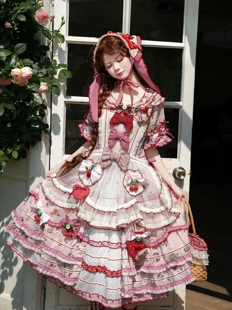 Beige Red Polka Dot Tiered Ruffles Lolita Petticoat - DrunkCoco