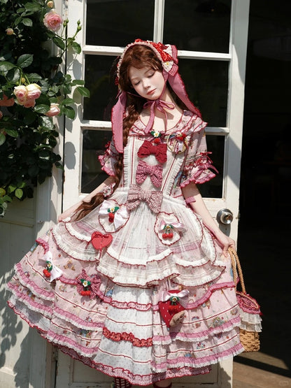 Beige Red Polka Dot Tiered Ruffles Lolita Petticoat - DrunkCoco