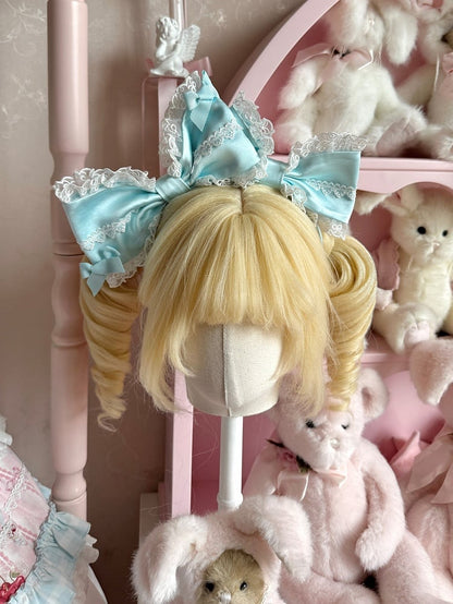 Pink Blue Lace Trimmed Bow Sweet Lolita KC - Strawberry Fantasy