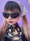 Decorated Black Punk Beaded Rock Sunglasses And Studs