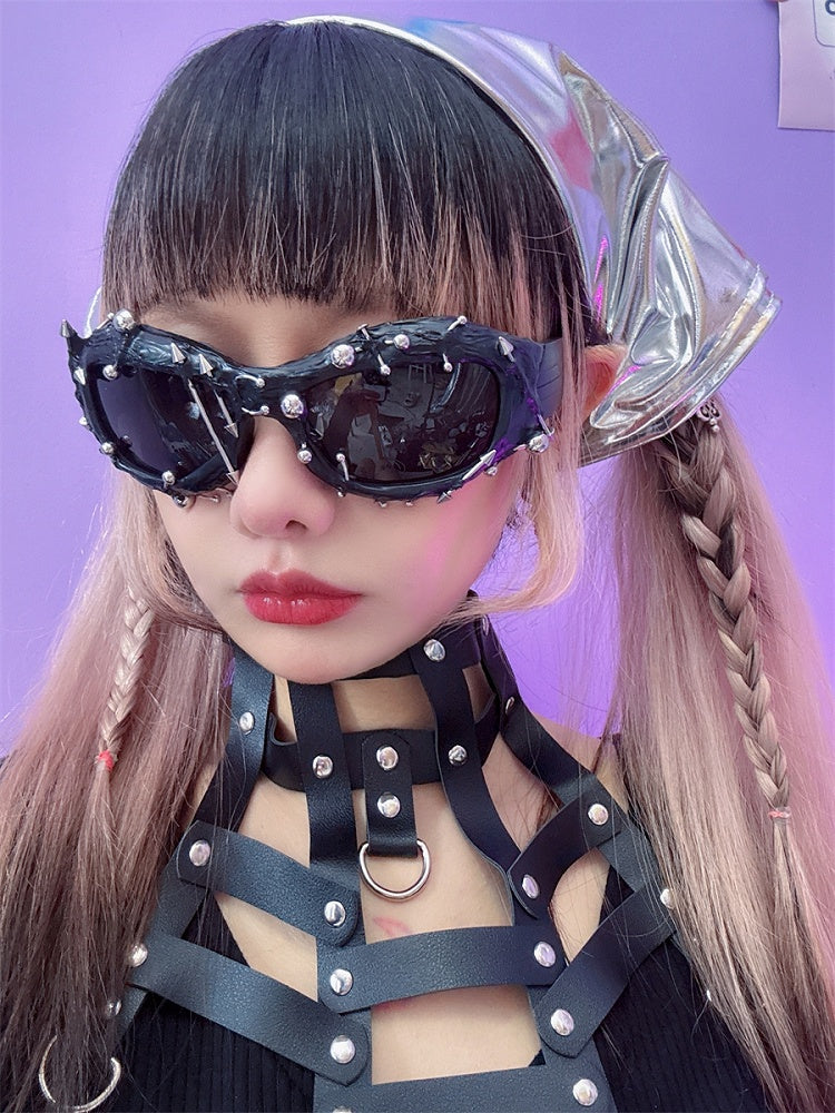 Decorated Black Punk Beaded Rock Sunglasses And Studs