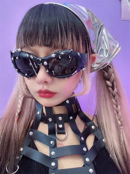 Decorated Black Punk Beaded Rock Sunglasses And Studs