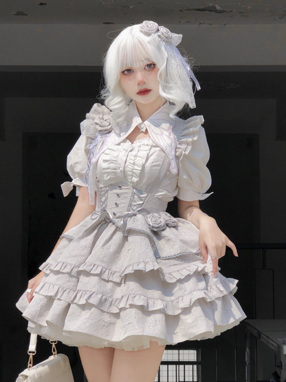 Lace-up Skirt Frill Silver Gothic