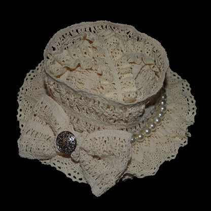 ミニハットデザイン 蝶結び ビーズ装飾 ベージュ