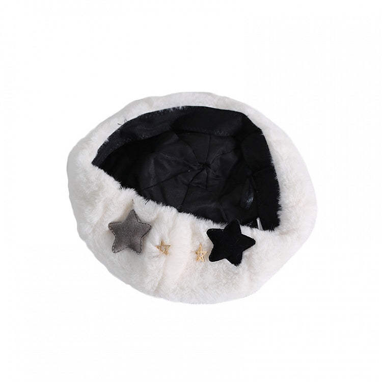 Plush Decorations with White Lolita Gray Cute Star Beret Black