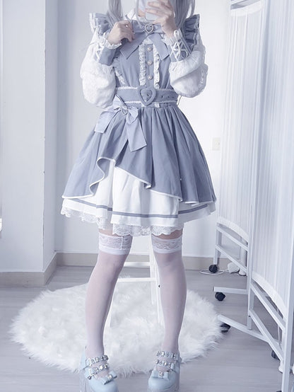 Heart Jirai Dusty Details Blue Decorated Kei Rhinestone Bowknot