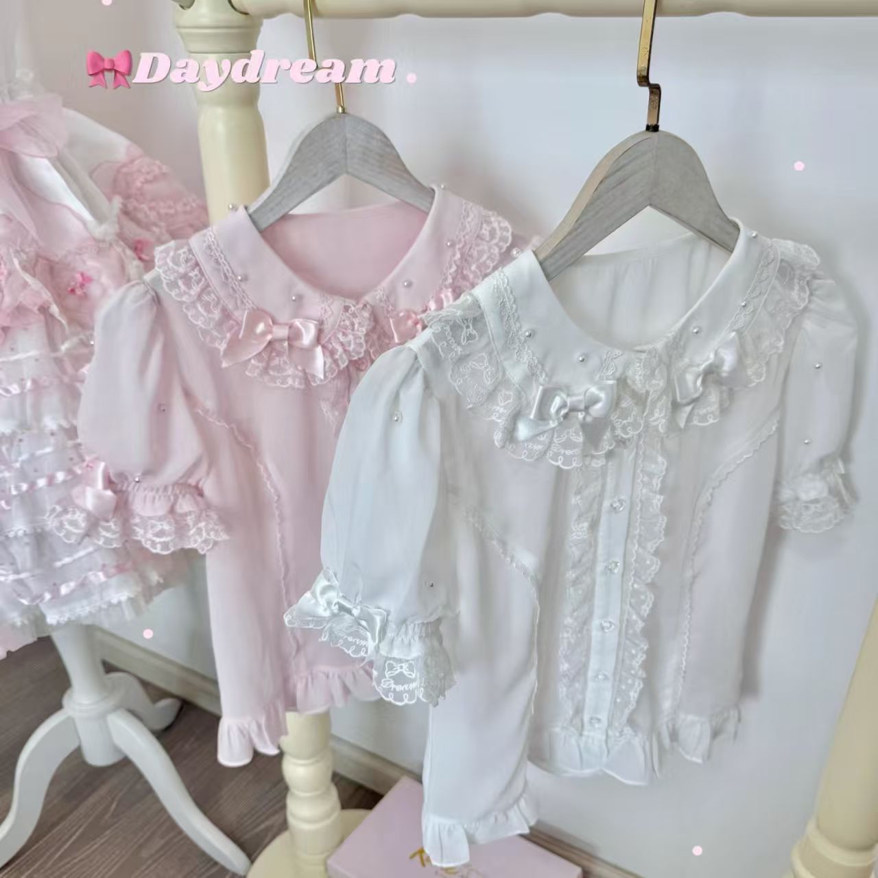 Ice Pearl Lolita Chiffon Bow Short Sleeve Blouse