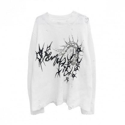 Dark Sweater Design White/Black with Gothic Centipede Aesthetic