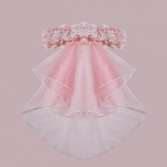 Lolita Veil Pink Bows with Lace Hairband