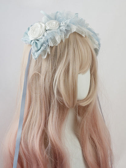 Lolita Haarband mit Spitzenbesatz und Blumenmuster in Blau