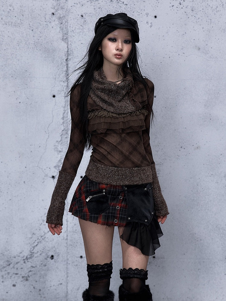 Punk Ruffled Mini Red Detachable Plaid Front Panel - Rock Skirt Black