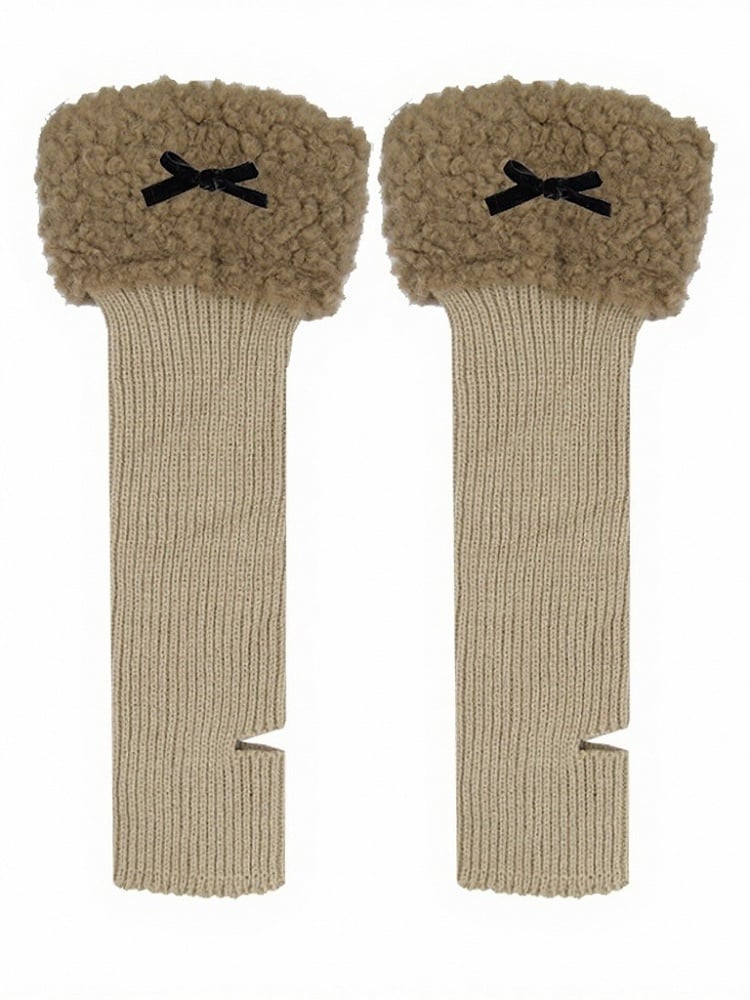Four Colors Knit Plush Trim Leg Warmers with Bow - ModaSwings