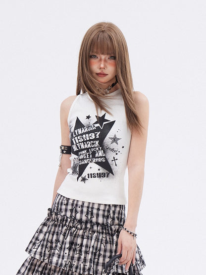 White Star Print Sleeveless Top