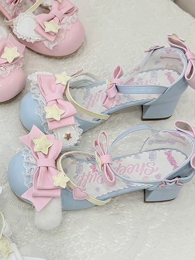 Blue Candy Lolita Round Toe Shoes - Sheep Puff