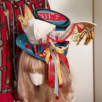 Big Ears Circus Poker BlueRed Chain Bow Decorated Bunny Hat