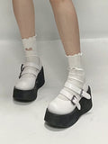 Sohlenplattform Double Mary Design - Janes Weiß Schnalle Schwarz