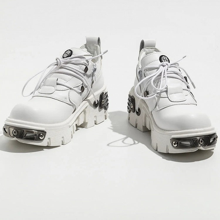 System - Shoes Platform White with Lace-Up Punk Triple Fastening