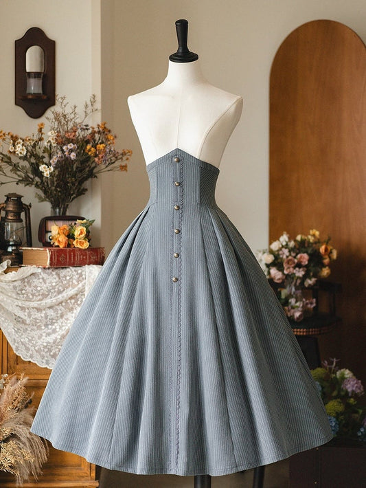 Light Dusty Blue Spring Vintage Boned High Waist Elegant Classic Lolita Skirt