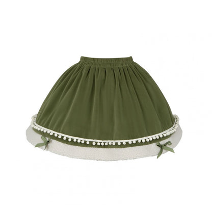 Green Elastic Waist Fleece Hemline Winter Lolita Skirt