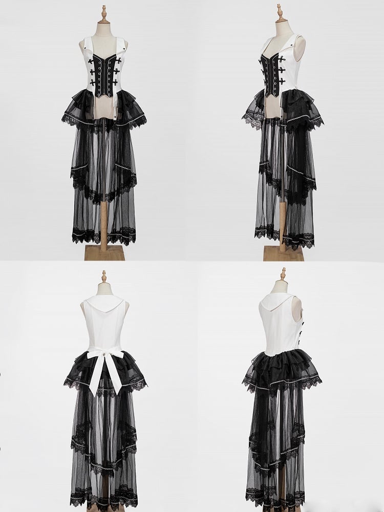 Black White Detachable Train with Tulle Waistcoat Lolita Ouji