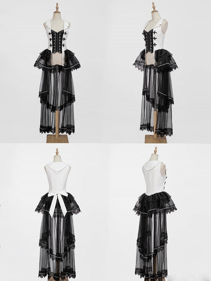 Black White Detachable Train with Tulle Waistcoat Lolita Ouji