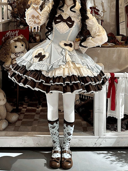 Dress Ruffles Lace Chocolate Patch Bow Mint with Lolita JSK Sweet Green Heart Embellished and