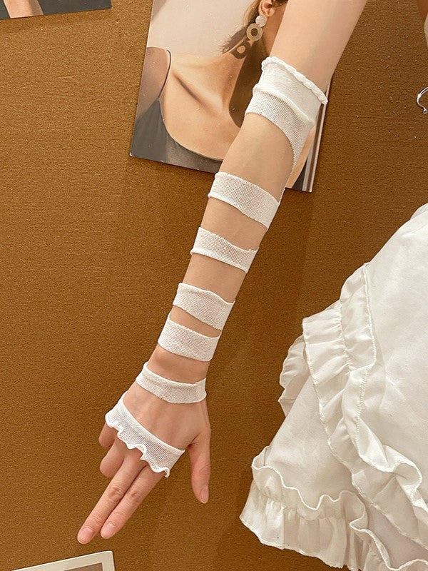 Lolita Ärmel Schwarz/Weiß Manschetten Bandage Y2K Rüschen