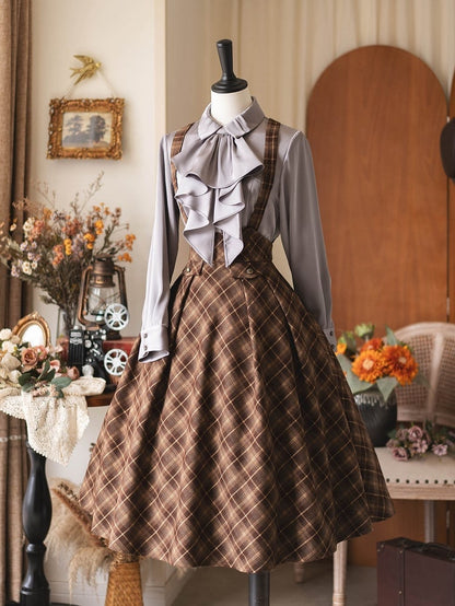 Shirt Elegant with Tie Fitted Satin Gray Jabot Long Sleeves