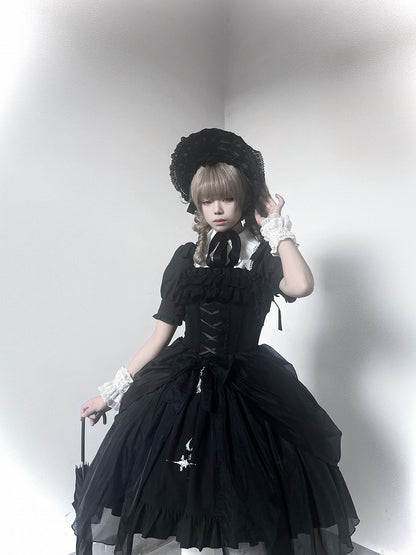 Black with Jumper Gothic Overlay Drawstring Boned Detachable Waist Lolita Skirt