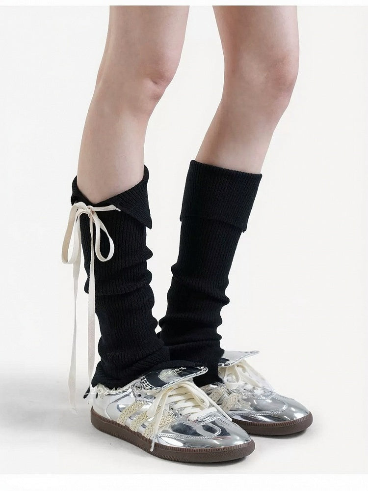 5-Color Ribbed Leg Warmers with Strap Bowknot Details - ModaSwings