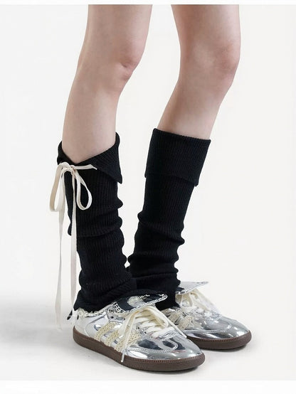 5-Color Ribbed Leg Warmers with Strap Bowknot Details - ModaSwings