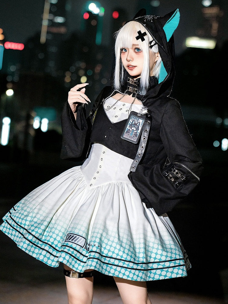 Sleeveless White and Blue Lolita Gown Featuring Self-Tie Detailing - Xiong Dou Jiang