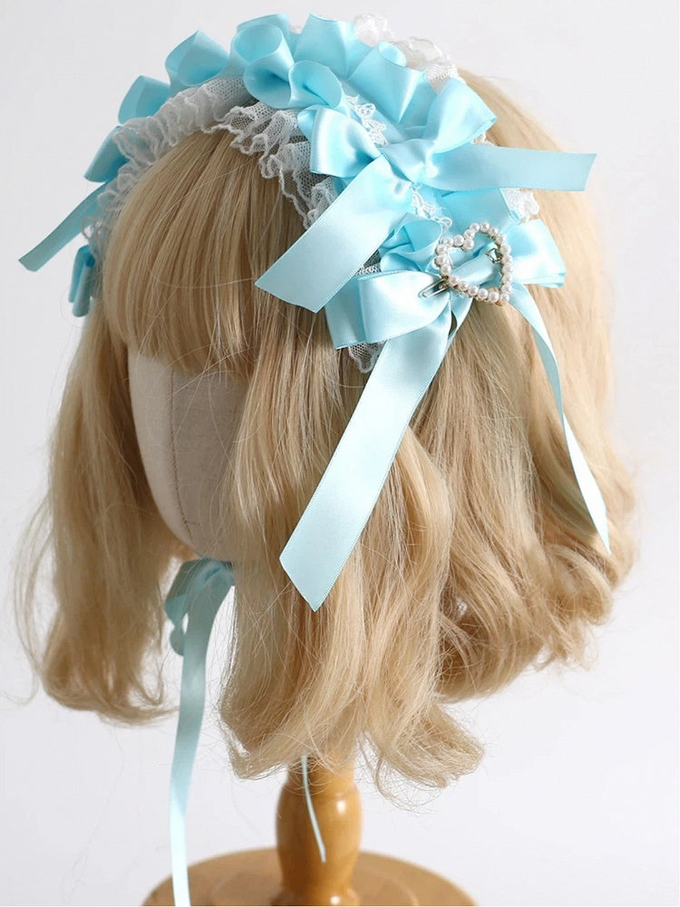 Design - Hairband Pearl Lake Satin Light Lolita Ruffled Heart Blue