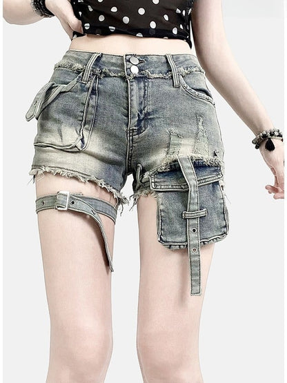 Design Blue Raw Bittersweet Distressed Hem Shorts