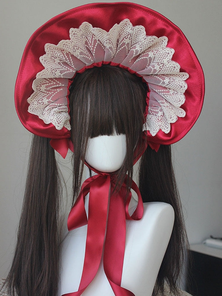 Beaded Decorated Bowknot Details Lace Trim Bonnet