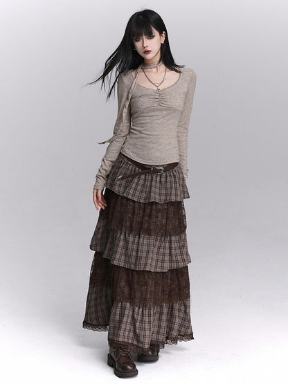 Haferflocken-Top mit U-Ausschnitt, Knopfrüschen und passendem Nackenband, Grau