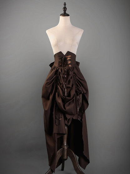 ブラウンコルセットベルトハイウエストスチームパンクロリータドローストリングスカート