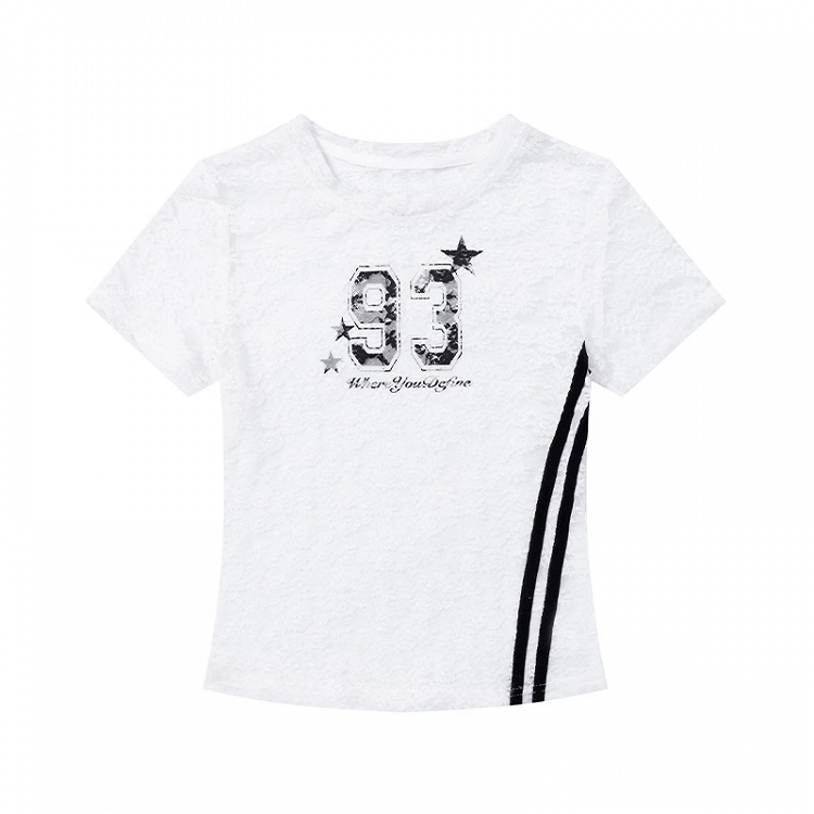 レースTシャツ ラウンドネック ナンバープリント セミシアー ブラック/ホワイト