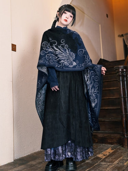 with Gothic Navy Shawl Print Koi Fish