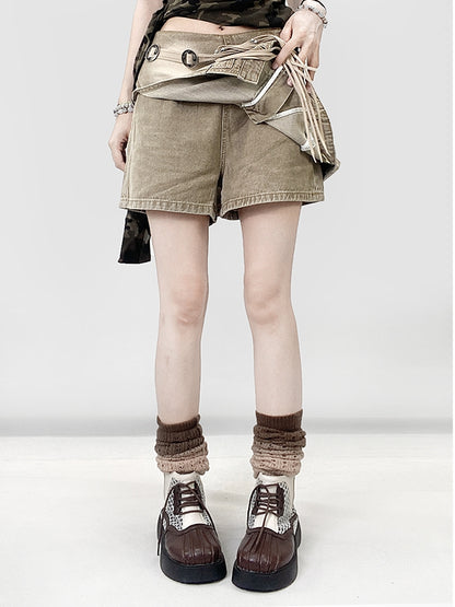 フェードファッション ライトウォッシュデニムスコート ミラードブラウン