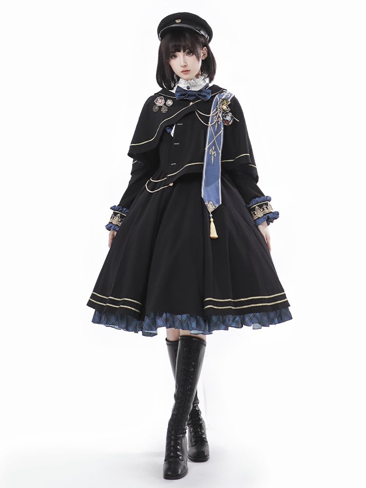 Ruffles with Black Juliette Dress Ruffle Sleeves Neckline Blue and Lolita Plaid Trim