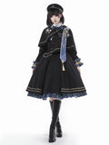Detail Black Asymmetrical and Blue with Sash Cape Tassel