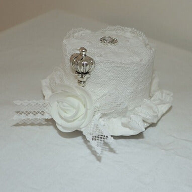 トリムクラウンハット ホワイト装飾デザイン レース 蝶結び 花柄 ミニディテール