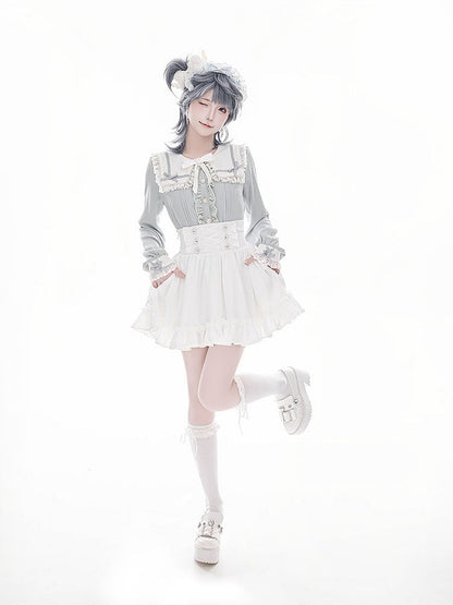 Integrated Design Waist Waistband with White Corset High Jirai Front - Kei Built-in Skirt