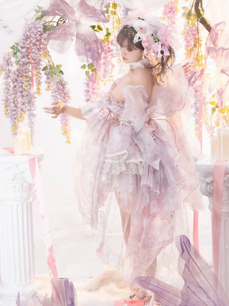 Rosa Prinzessin Fee Blumenmuster Set voller Schmetterling und JSK Kleid Lolita Blume