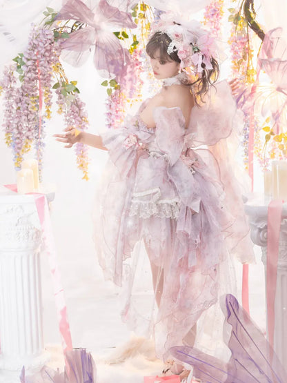 Rosa Prinzessin Fee Blumenmuster Set voller Schmetterling und JSK Kleid Lolita Blume