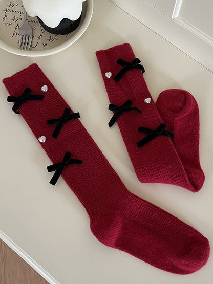 Weiße Lolita Wadensocken mit Schleife und Herz