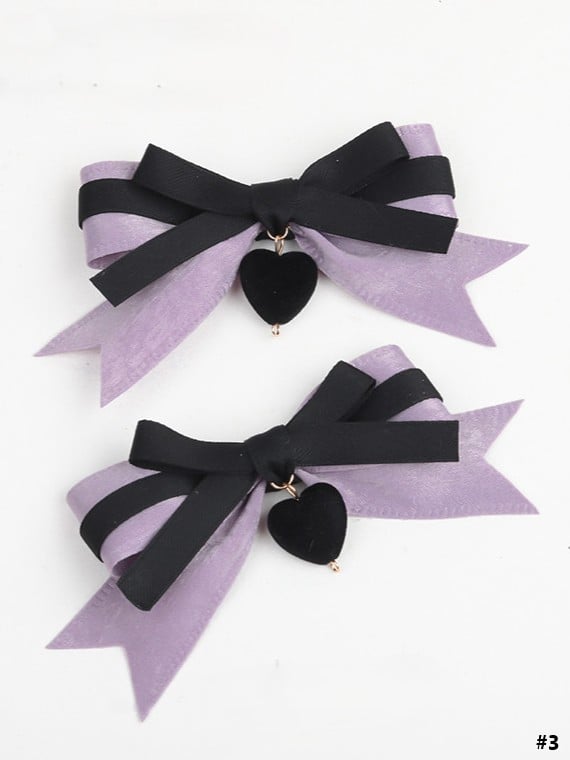 Lolita Hairclip Sweet-edgy Black Bow Purple Options 5